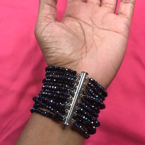Black Crystal Multi-Strand Bracelet - Picture 2 of 5